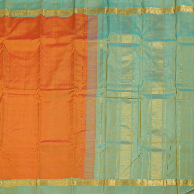 Hayagrivas Mango Yellow Handloom Kanjivaram Silk Saree with Dual Tone (Sea Blue With Yellow) Border KBD1530A7-1