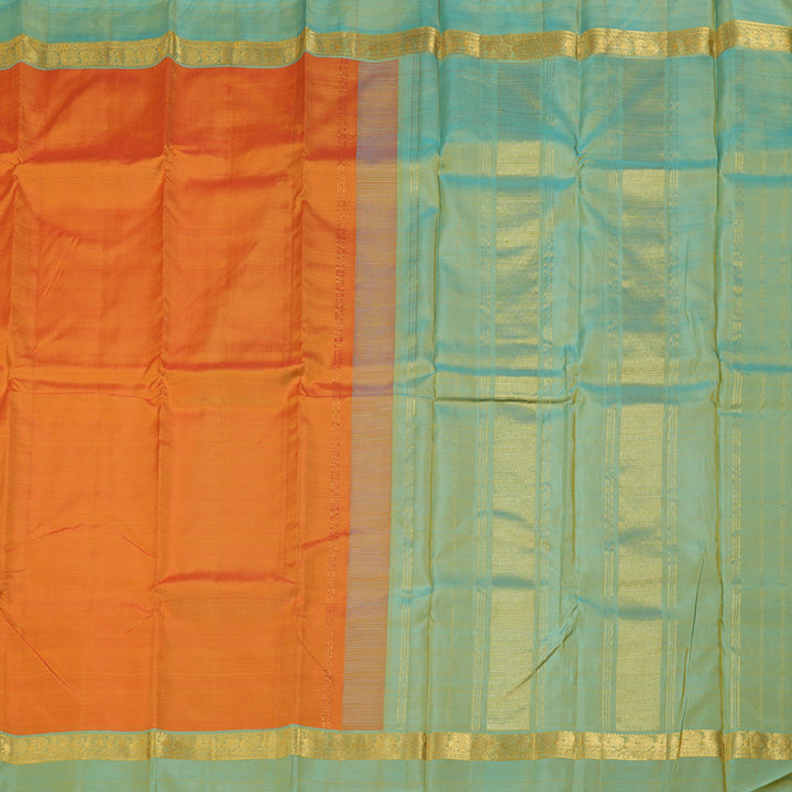 Hayagrivas Mango Yellow Handloom Kanjivaram Silk Saree with Dual Tone (Sea Blue With Yellow) Border KBD1530A7-1