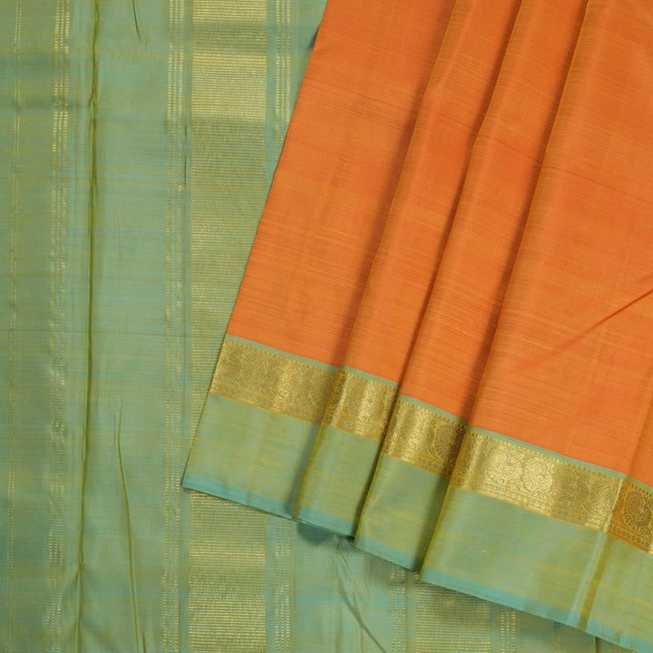 Hayagrivas Mango Yellow Handloom Kanjivaram Silk Saree with Dual Tone (Sea Blue With Yellow) Border KBD1530A7-1