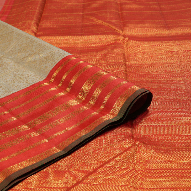 Hayagrivas Sandal Beige Handloom Kanjivaram Silk Saree with Red Border KBD1531A5-1