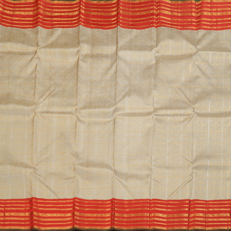Hayagrivas Sandal Beige Handloom Kanjivaram Silk Saree with Red Border KBD1531A5-1