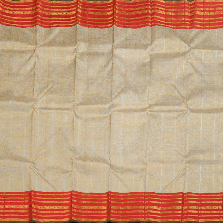 Hayagrivas Sandal Beige Handloom Kanjivaram Silk Saree with Red Border KBD1531A5-1