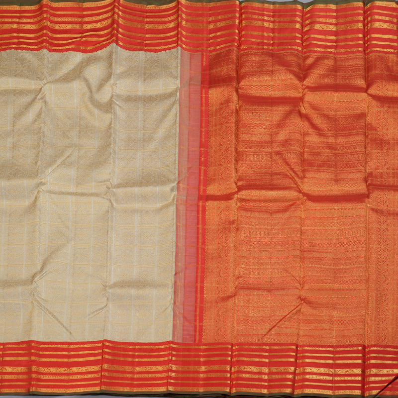 Hayagrivas Sandal Beige Handloom Kanjivaram Silk Saree with Red Border KBD1531A5-1