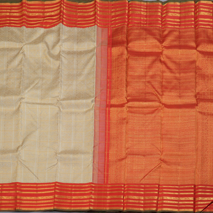 Hayagrivas Sandal Beige Handloom Kanjivaram Silk Saree with Red Border KBD1531A5-1