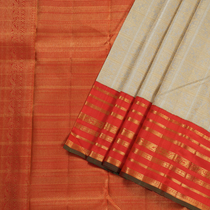 Hayagrivas Sandal Beige Handloom Kanjivaram Silk Saree with Red Border KBD1531A5-1