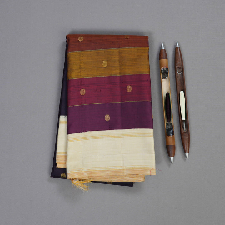 Hayagrivas Dark Blue Handloom Kanjivaram Silk Saree with Multi Color Border KBD1531A8-1