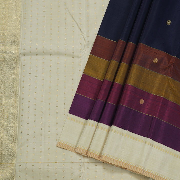 Hayagrivas Dark Blue Handloom Kanjivaram Silk Saree with Multi Color Border KBD1531A8-1