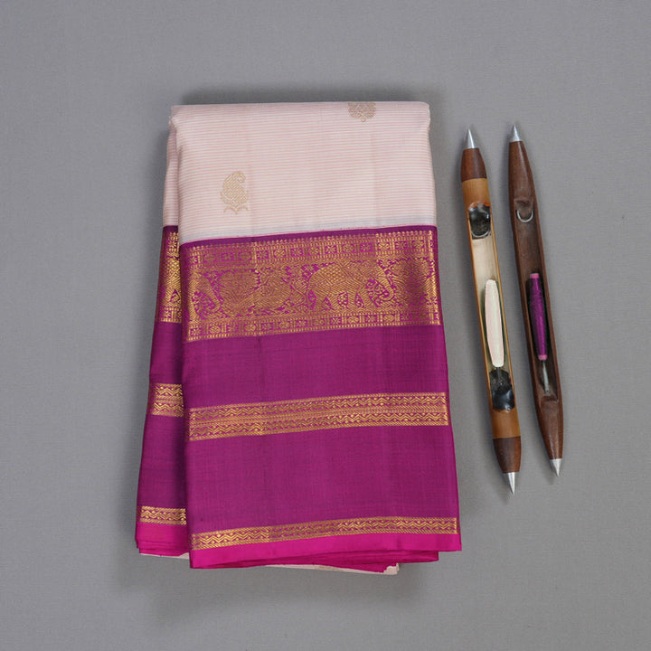 Hayagrivas Light Baby Pink Handloom Kanjivaram Silk Saree with Purple Border KBD1532A7-1
