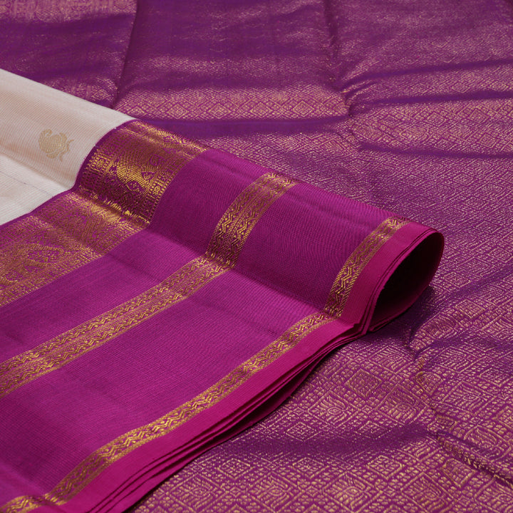 Hayagrivas Light Baby Pink Handloom Kanjivaram Silk Saree with Purple Border KBD1532A7-1