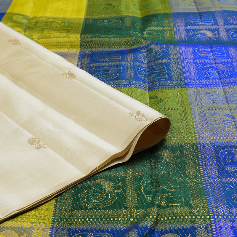 Hayagrivas Hlaf White Handloom Kanjivaram Silk Saree KBD1533A10-1