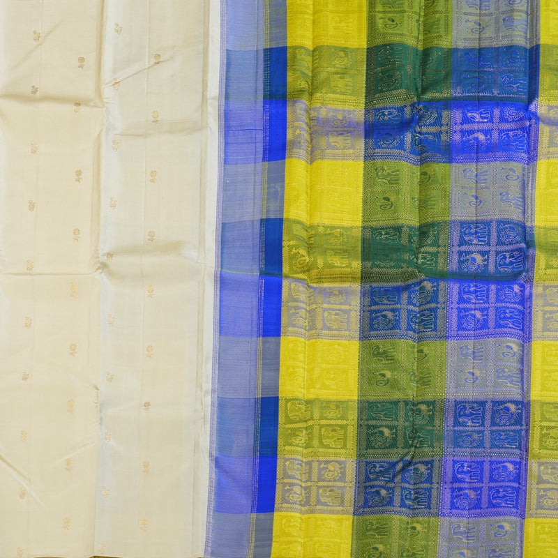 Hayagrivas Hlaf White Handloom Kanjivaram Silk Saree KBD1533A10-1