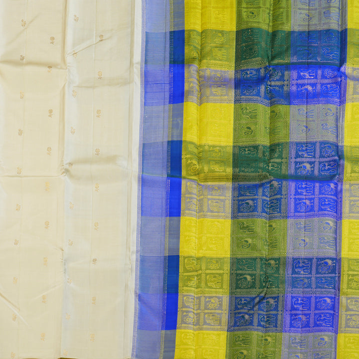 Hayagrivas Hlaf White Handloom Kanjivaram Silk Saree KBD1533A10-1