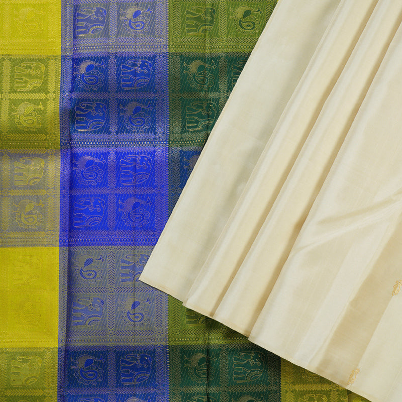 Hayagrivas Hlaf White Handloom Kanjivaram Silk Saree KBD1533A10-1
