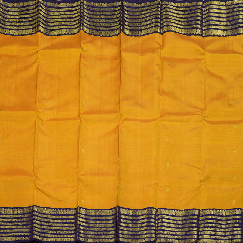 Hayagrivas Mustard Yellow Handloom Kanjivaram Silk Saree with Blue Border KBD1535A6-1