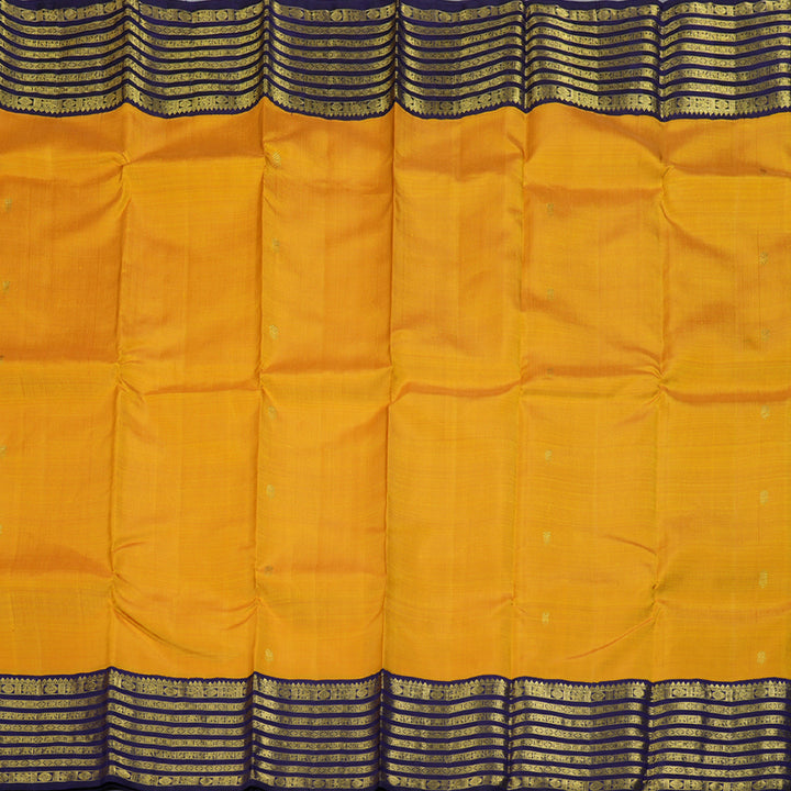 Hayagrivas Mustard Yellow Handloom Kanjivaram Silk Saree with Blue Border KBD1535A6-1