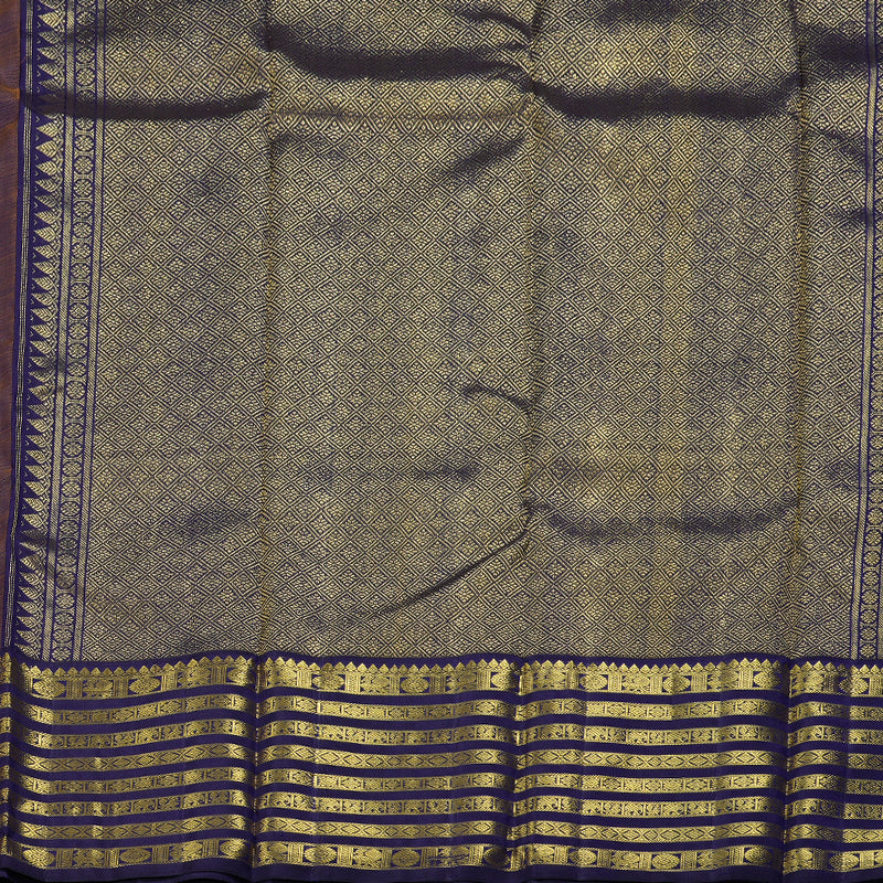 Hayagrivas Mustard Yellow Handloom Kanjivaram Silk Saree with Blue Border KBD1535A6-1