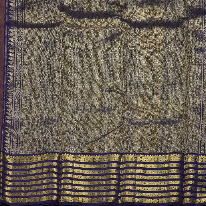 Hayagrivas Mustard Yellow Handloom Kanjivaram Silk Saree with Blue Border KBD1535A6-1