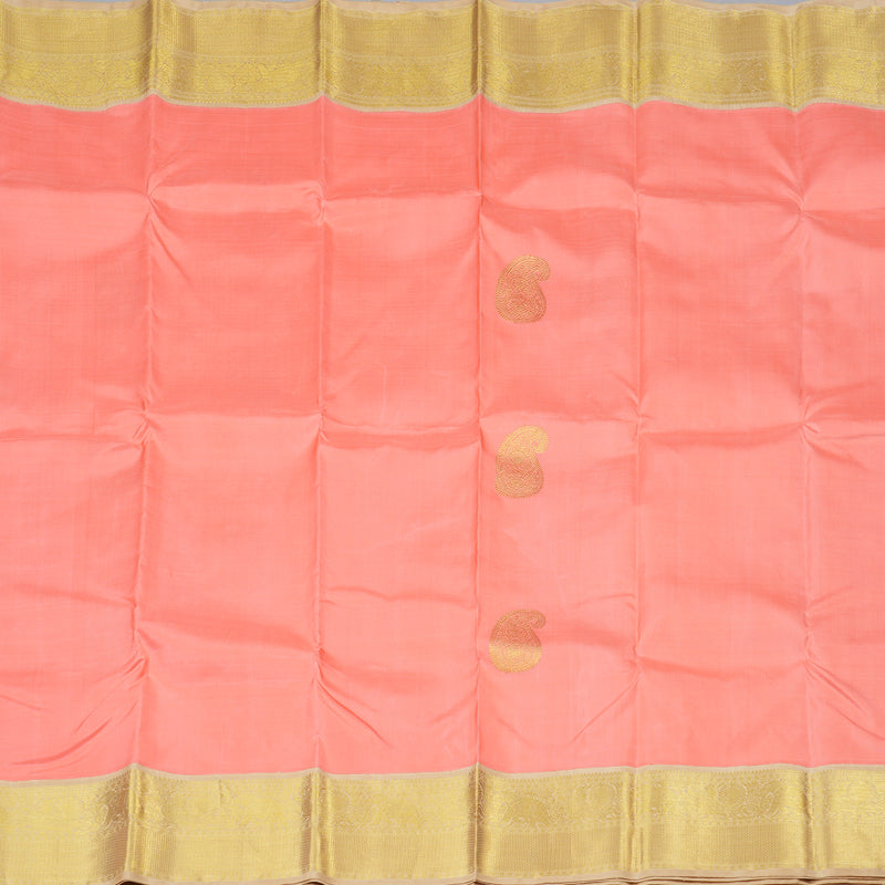 Hayagrivas Peach Pink Handloom Kanjivaram Silk Saree with Sandal Beige Border KBD1535A8-1