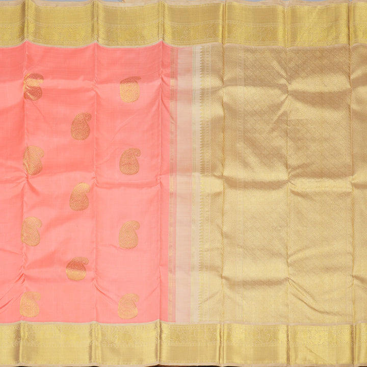 Hayagrivas Peach Pink Handloom Kanjivaram Silk Saree with Sandal Beige Border KBD1535A8-1