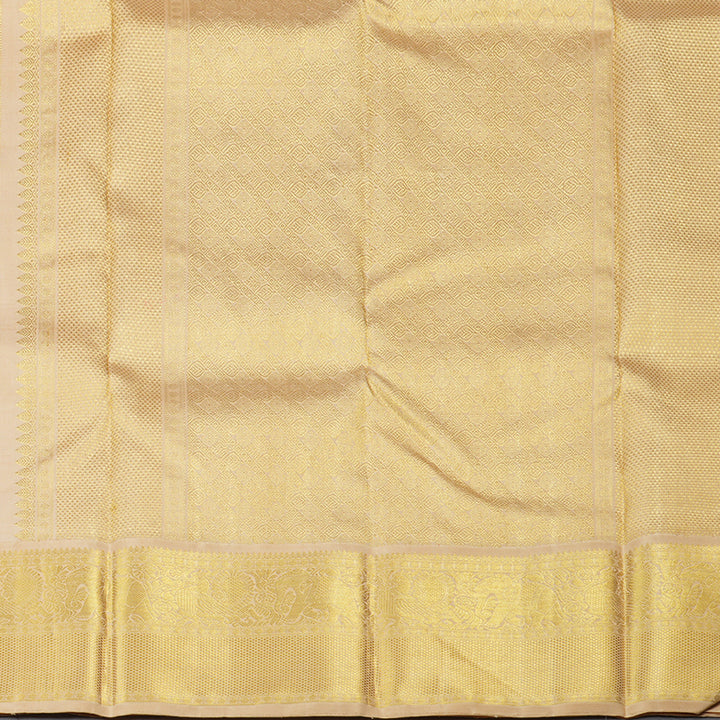 Hayagrivas Peach Pink Handloom Kanjivaram Silk Saree with Sandal Beige Border KBD1535A8-1