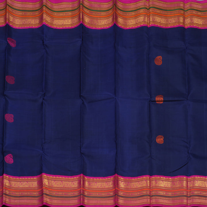 Hayagrivas Handloom Navy Blue Kanjivaram Silk Saree with Magenta border KBD1536A1-2