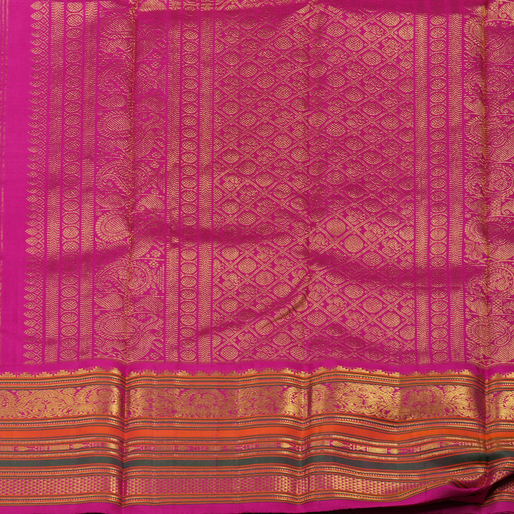 Hayagrivas Handloom Navy Blue Kanjivaram Silk Saree with Magenta border KBD1536A1-2