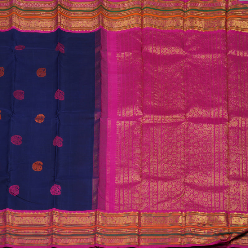 Hayagrivas Handloom Navy Blue Kanjivaram Silk Saree with Magenta border KBD1536A1-2