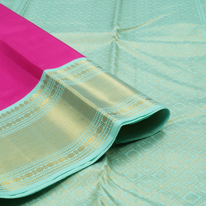 Hayagrivas Korvai Kanjivaram Silk Saree in Magenta Pink with Teal contrast KBD1536A2-6