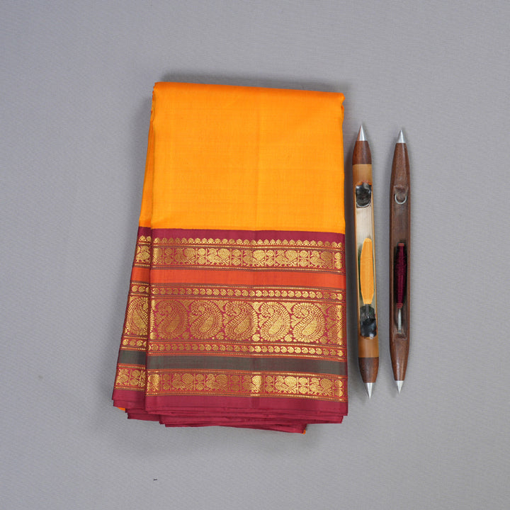 Hayagrivas Mango Yellow Handloom Kanjivaram Silk Saree with Maroon Border KBD1536A2-8