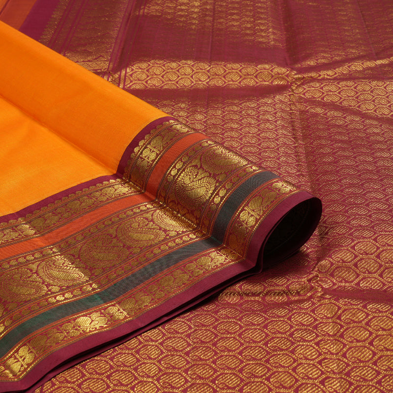 Hayagrivas Mango Yellow Handloom Kanjivaram Silk Saree with Maroon Border KBD1536A2-8
