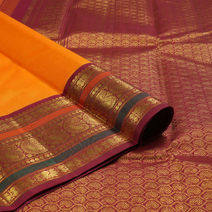 Hayagrivas Mango Yellow Handloom Kanjivaram Silk Saree with Maroon Border KBD1536A2-8