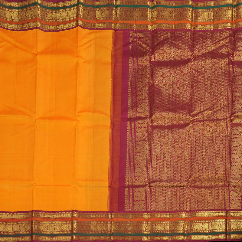 Hayagrivas Mango Yellow Handloom Kanjivaram Silk Saree with Maroon Border KBD1536A2-8