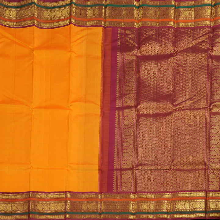 Hayagrivas Mango Yellow Handloom Kanjivaram Silk Saree with Maroon Border KBD1536A2-8