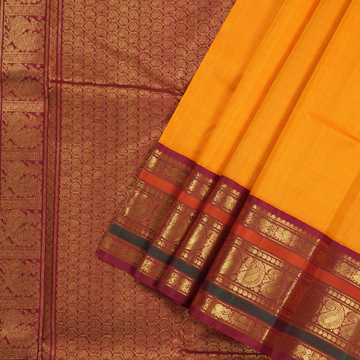 Hayagrivas Mango Yellow Handloom Kanjivaram Silk Saree with Maroon Border KBD1536A2-8