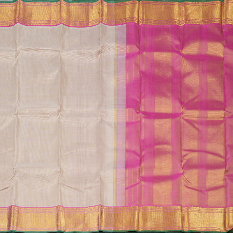 Hayagrivas Sandal With White Muted Checks Handloom Kanjivaram Silk Saree with Baby Pink Border KBD1536A7-6