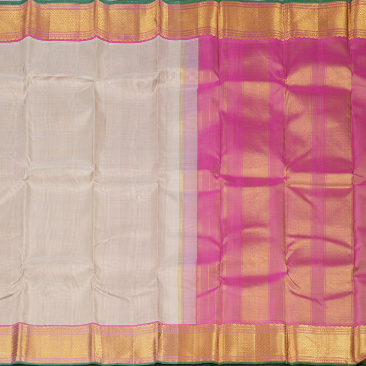 Hayagrivas Sandal With White Muted Checks Handloom Kanjivaram Silk Saree with Baby Pink Border KBD1536A7-6