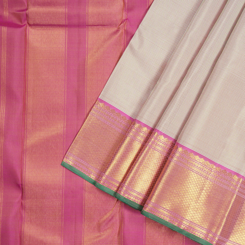 Hayagrivas Sandal With White Muted Checks Handloom Kanjivaram Silk Saree with Baby Pink Border KBD1536A7-6