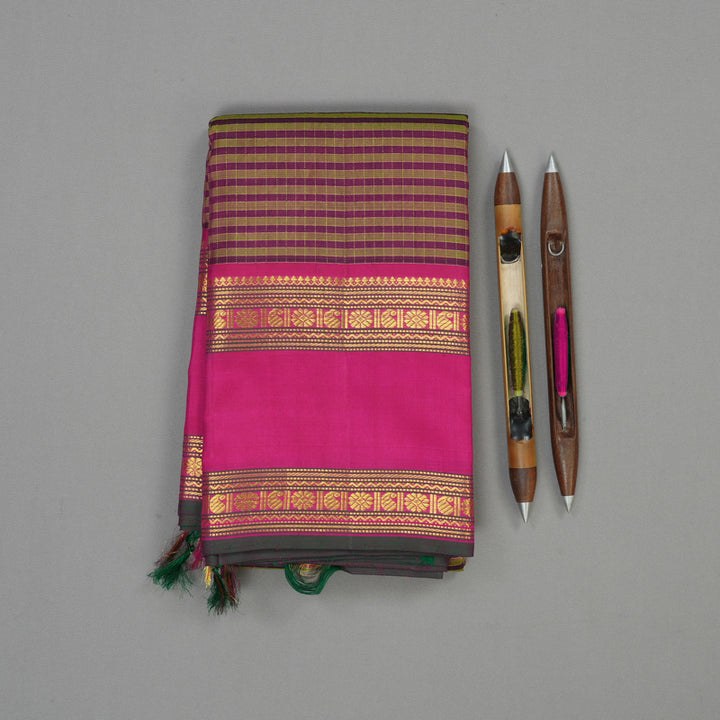 Hayagrivas Handloom Multicolour Kanjivaram Silk Saree with Magenta Border KBD1537A5-4