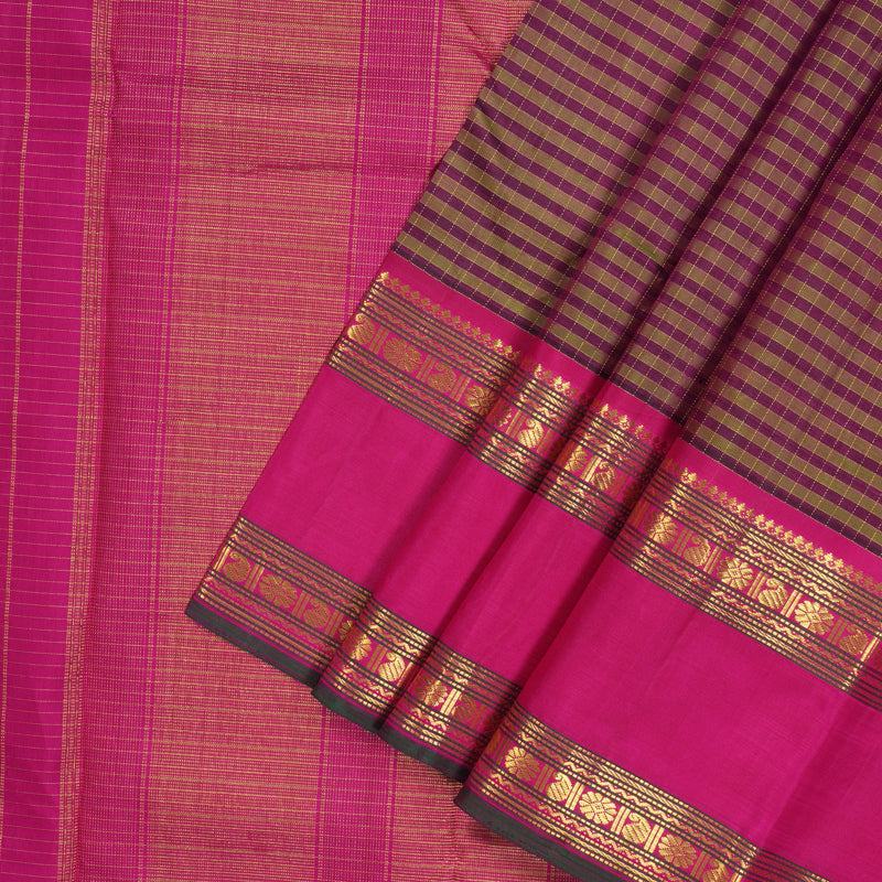 Hayagrivas Handloom Multicolour Kanjivaram Silk Saree with Magenta Border KBD1537A5-4