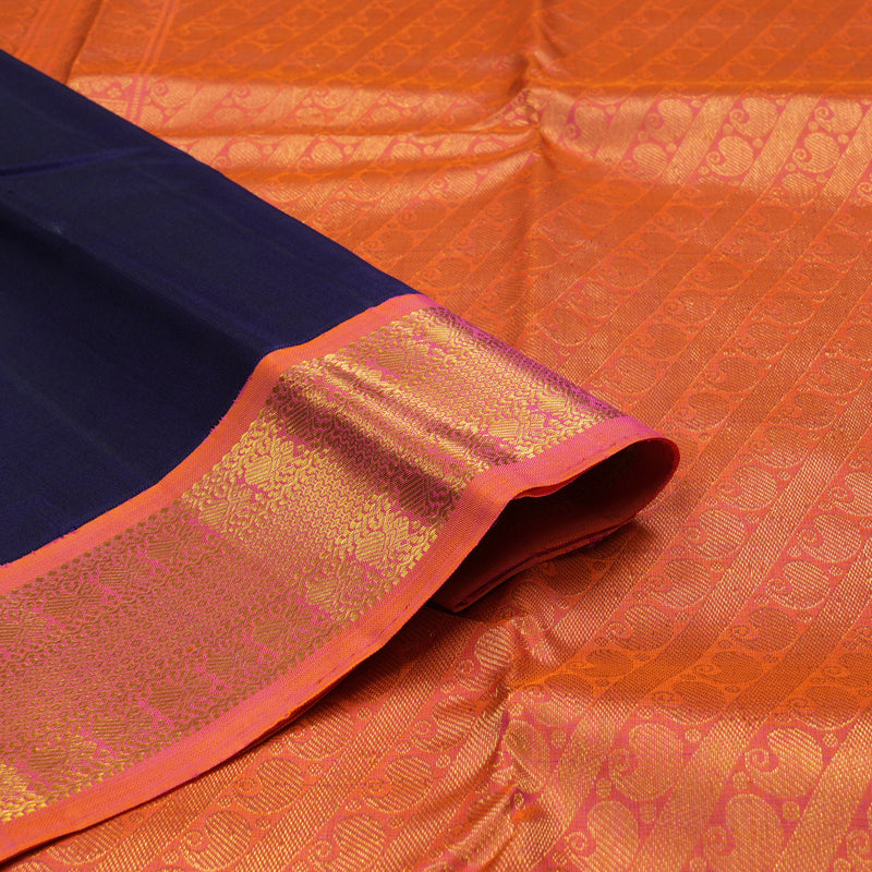 Hayagrivas Handloom Navy Blue Kanjivaram Silk Saree with Orangish Pink Border KBD1538A2-15