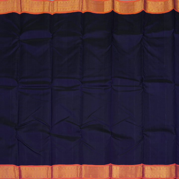 Hayagrivas Handloom Navy Blue Kanjivaram Silk Saree with Orangish Pink Border KBD1538A2-15