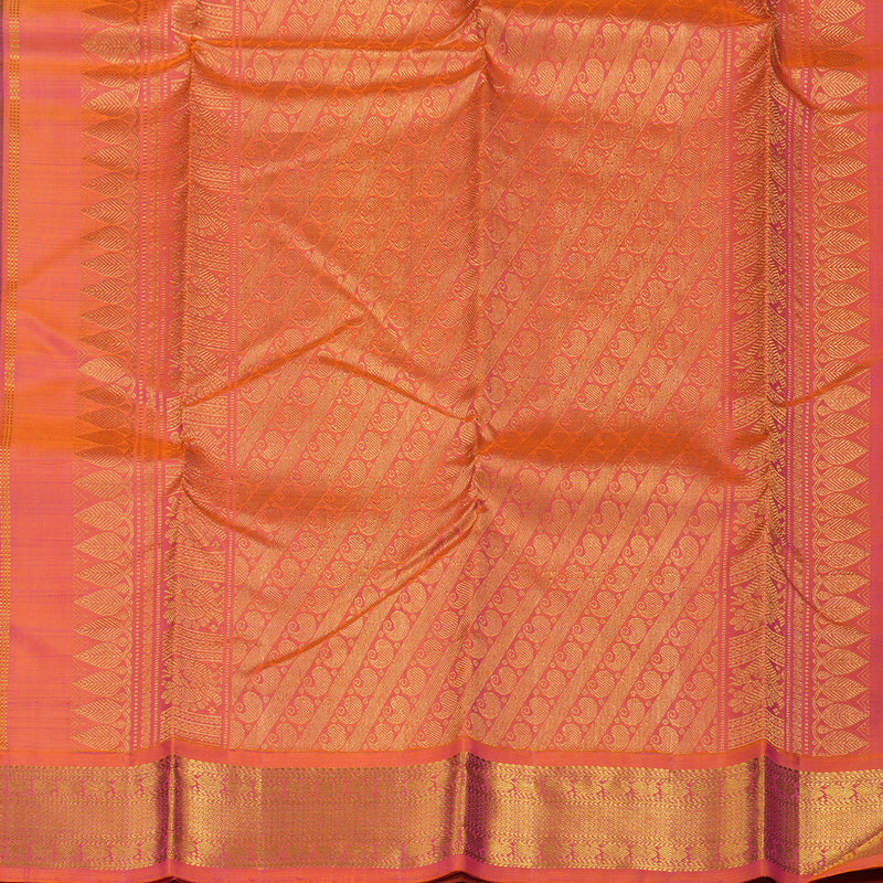 Hayagrivas Handloom Navy Blue Kanjivaram Silk Saree with Orangish Pink Border KBD1538A2-15