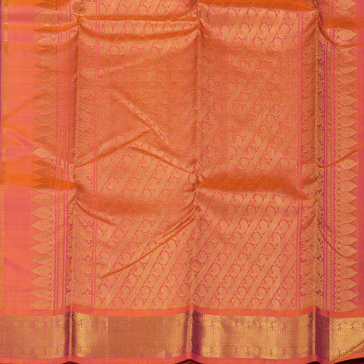 Hayagrivas Handloom Navy Blue Kanjivaram Silk Saree with Orangish Pink Border KBD1538A2-15