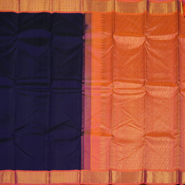 Hayagrivas Handloom Navy Blue Kanjivaram Silk Saree with Orangish Pink Border KBD1538A2-15
