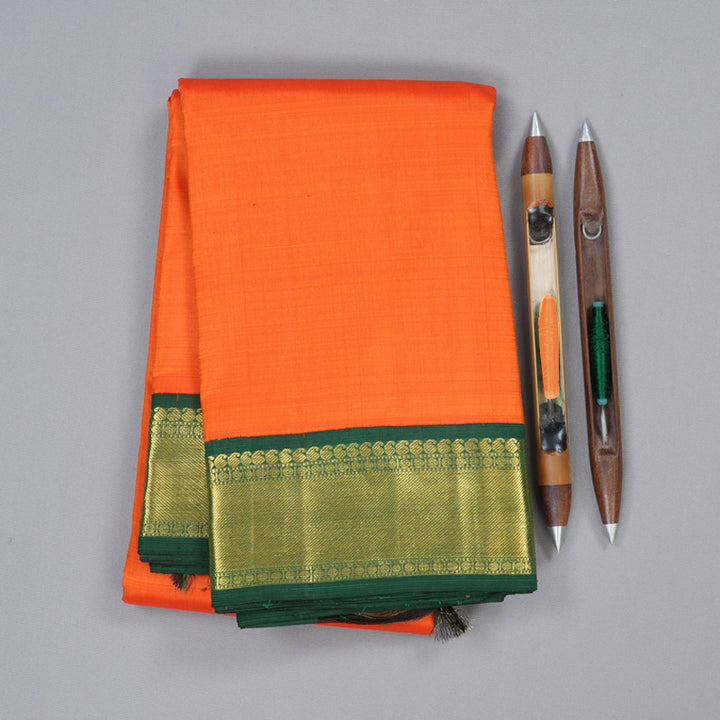 Hayagrivas Handloom Kanjivaram Silk Saree in Vibrant Orange KBD1538A2-6