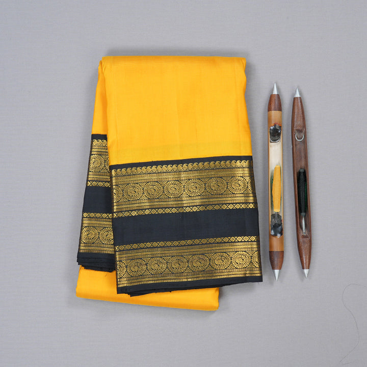 Hayagrivas Yellow Handloom Kanjivaram Silk Saree with Black Border with KBD1538A6-3
