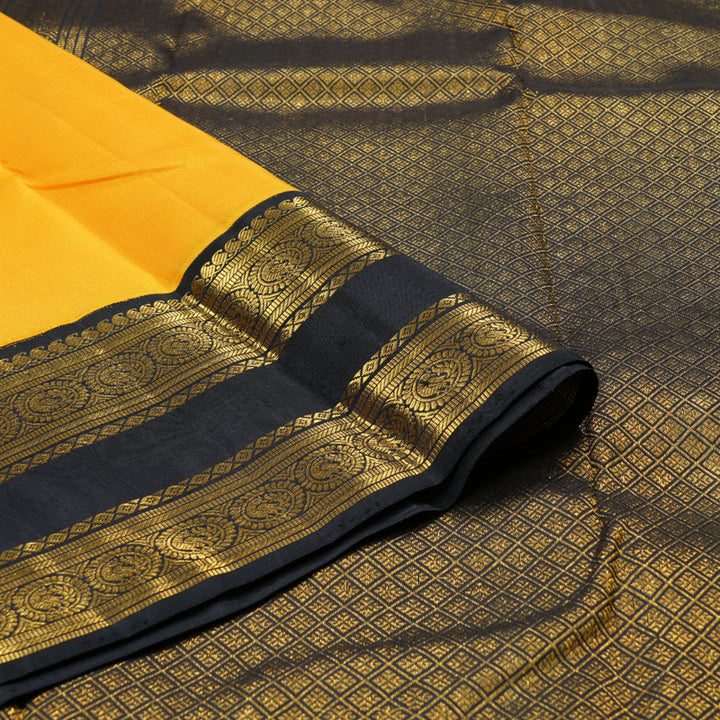 Hayagrivas Yellow Handloom Kanjivaram Silk Saree with Black Border with KBD1538A6-3