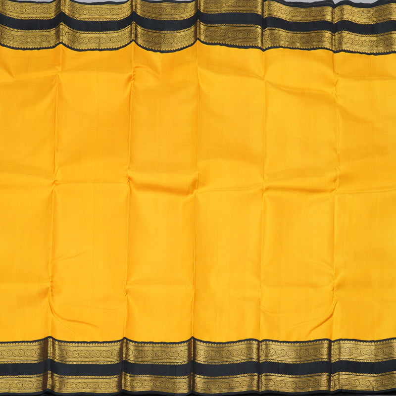 Hayagrivas Yellow Handloom Kanjivaram Silk Saree with Black Border with KBD1538A6-3