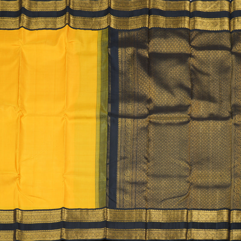 Hayagrivas Yellow Handloom Kanjivaram Silk Saree with Black Border with KBD1538A6-3