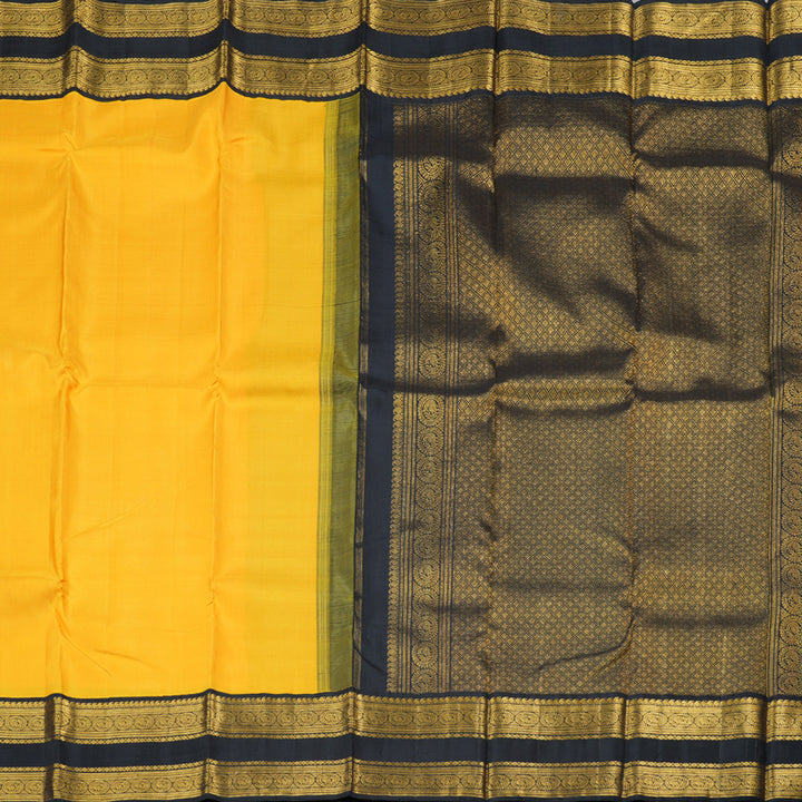 Hayagrivas Yellow Handloom Kanjivaram Silk Saree with Black Border with KBD1538A6-3